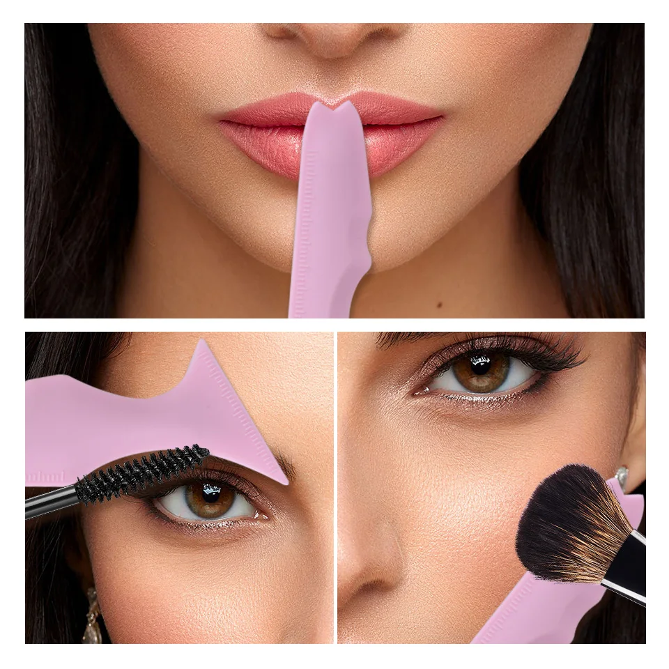 NEWCOME 4 kleuren siliconen wenkbrauwliniaal eyeliner oogmake-up assist tool wimperverf lippenstift siliconen schoonheid liniaal stencil