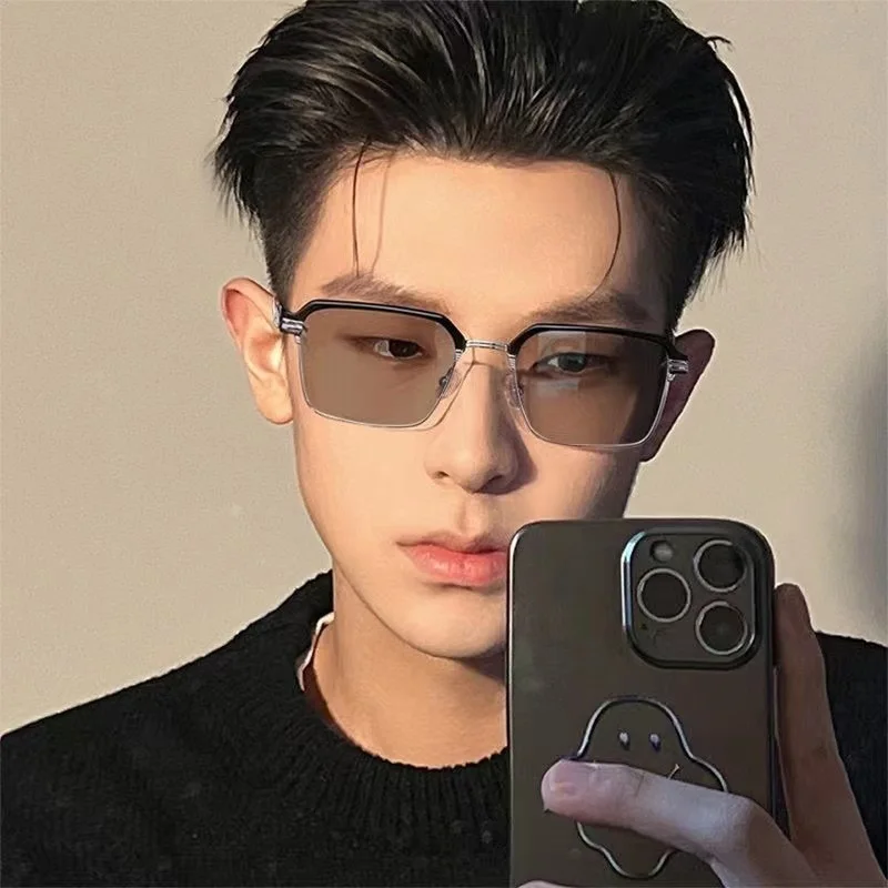 Photochrome Anti Strahlung Gläser Koreanische Quadratische Metall Männer Frauen Brillen Mode Anti Blaues Licht Glas Schatten – Detail 6