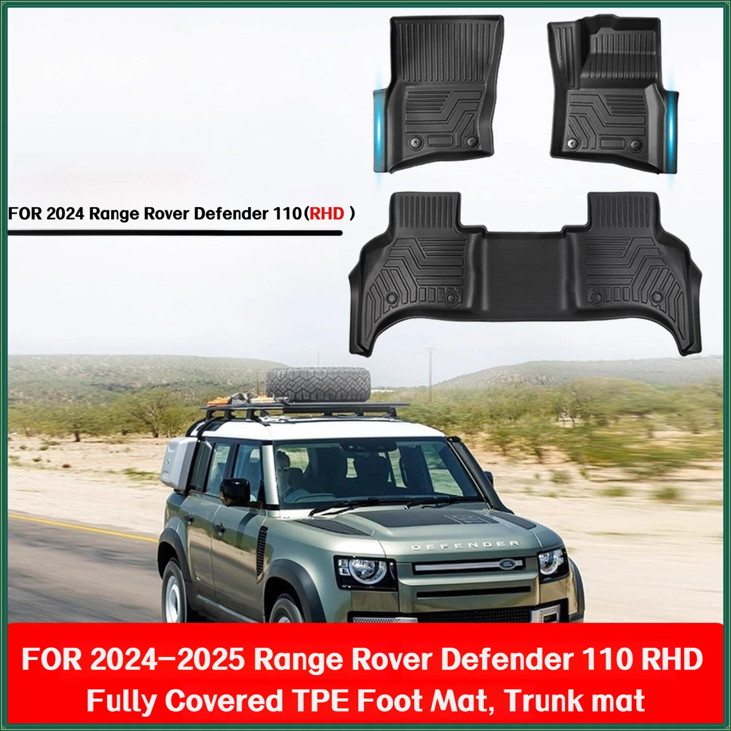 TPE Floor Mats For Range Rover Defender 110 RHD Waterproof Anti-Slip Custom Fit All-Weather Full Coverage
