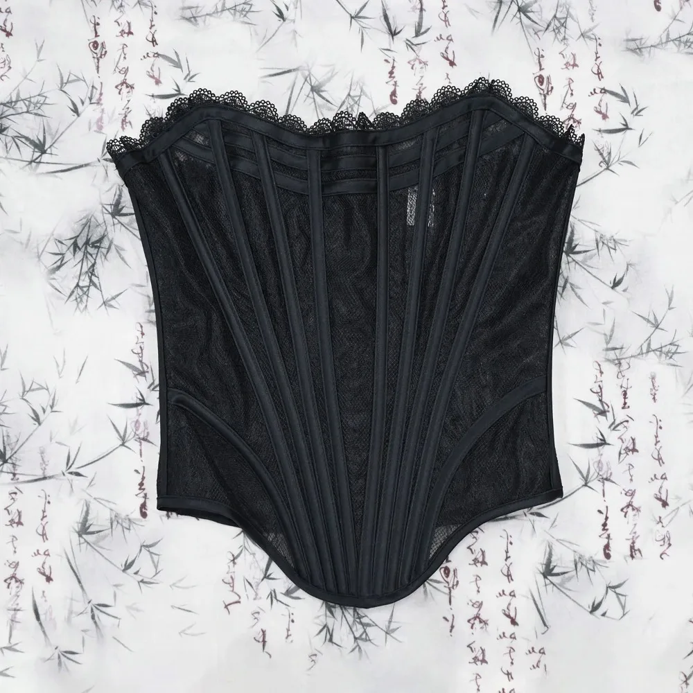 Women Luxury Corset Bustier Tops Overbust Sexy Mesh Strapless Lace Up Boned Bodice Push Up Breast For Wedding Party - Image 4