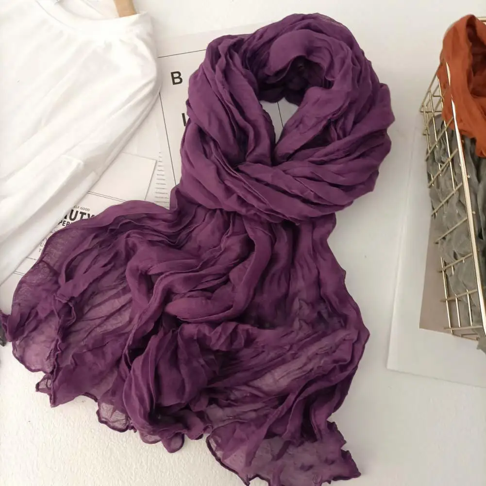 Women Scarf Solid Color Pleated Long Scarf Retro Style Scarf Autumn Winter Warm Neck Wrap Soft Vintage Inspired Scarves