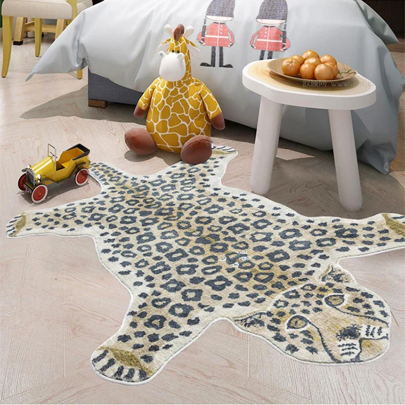 Tapis léopard rose en forme spéciale pour la décoration intérieure, tapis à motif animal drôle lea, chambre à coucher, salon doux, zone de chevet,