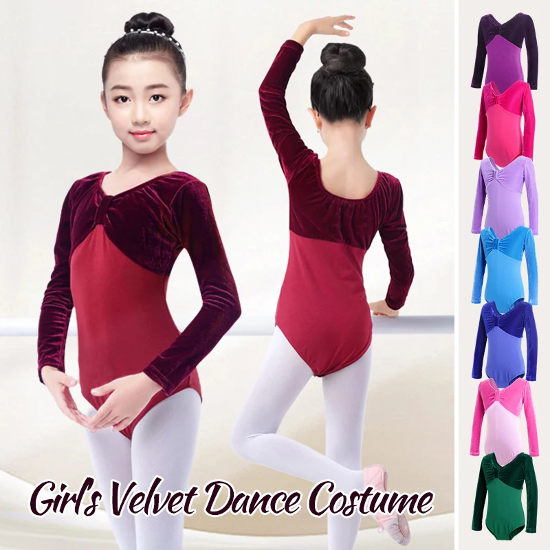 

Girls Ballet Leotard Girls Long Sleeves Dance Costume Gymnastics Practice Dance Clothes Girls Ballet Costume Velvet Jumpsuit