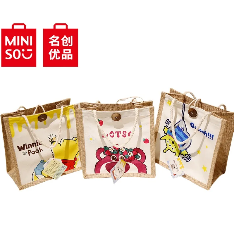 MINISO New Disney Girls Fashion Storage Bag Cartoon Stitch Large Capacity Cotton and Linen Handbag Girls Gift Commuting