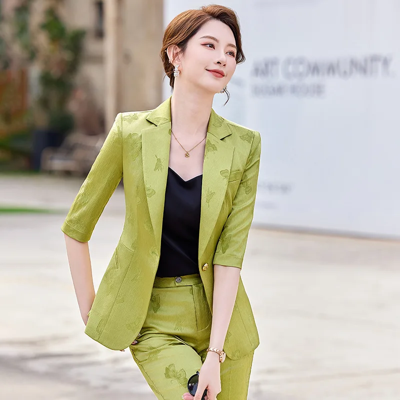 

Spring Summer Formal Business Suits High Quality Fabric Female Pantsuits Professional Office Work Wear Blazers Trousers Set