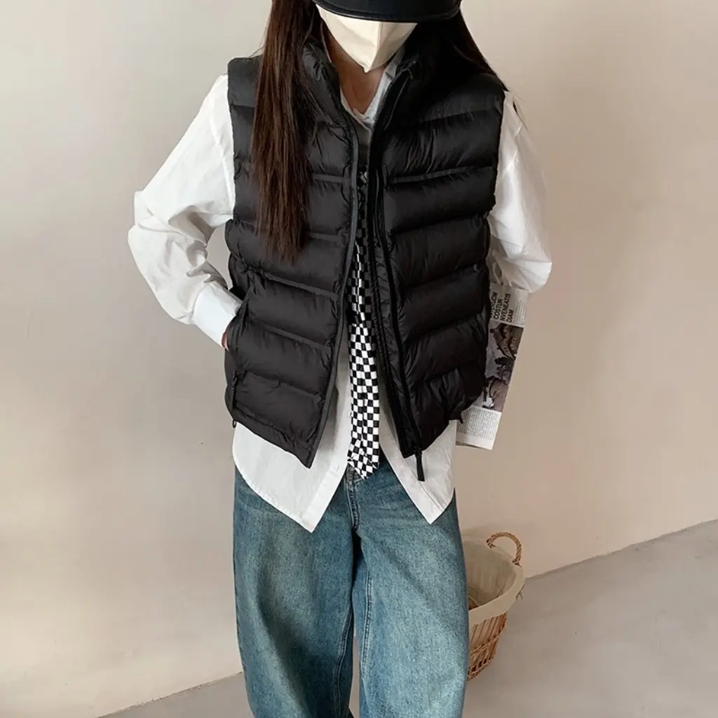 

Женский легкий короткий пуховый хлопковый жилет в корейском стиле с воротником-стойкой, теплая верхняя одежда, модная универсальная куртка с наполнителем