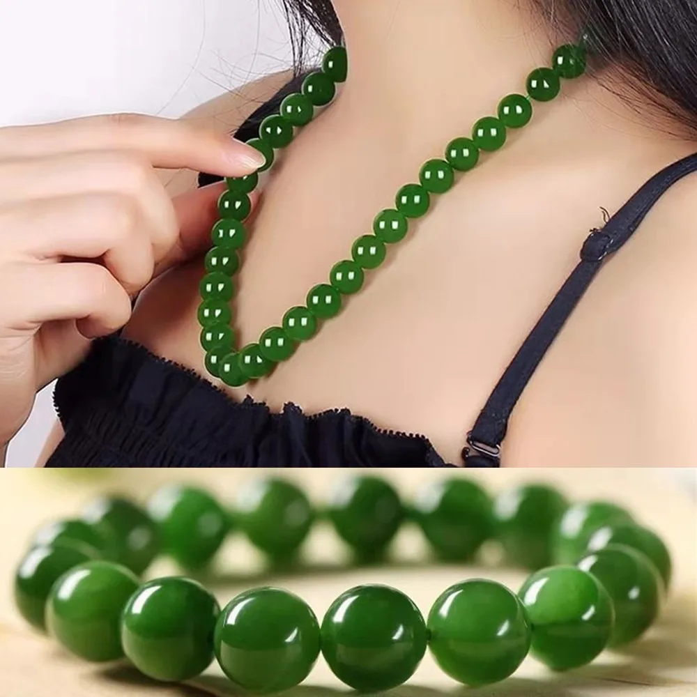 Natural Stone Green Jade Beads Jewelry Set for Women in Jewelry Sets Necklace Bracelet Energy Chalcedony 6/810mm Gift Wholesale