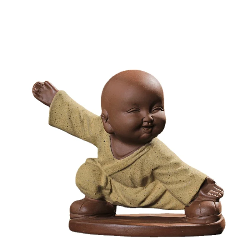 Monk stuates kongfu pottery kids creative sculpture  Home Furnishing ceramic handicrafts  home decoration