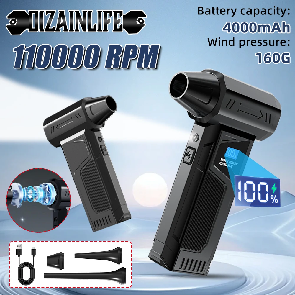 

Электрическая воздушная тряпка, 110000 об/мин, 4-ступенчатая воздуходувка со сжатым воздухом и подсветкой, перезаряжаемая, бесщеточная, для клавиатуры, ПК, автомобиля, уборки дома