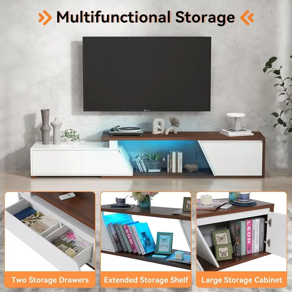 Wooden TV Stand for 63-90.6 TVs, Entertainment Center, Easy Assembly, Living Room/Bedroom, White & Walnut view 4