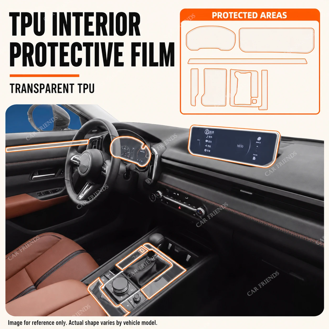 For Mazda CX-50 2023 Transparent TPU Interior Protective Film Center Console Navigator Screen Speed Meter Gear Panel