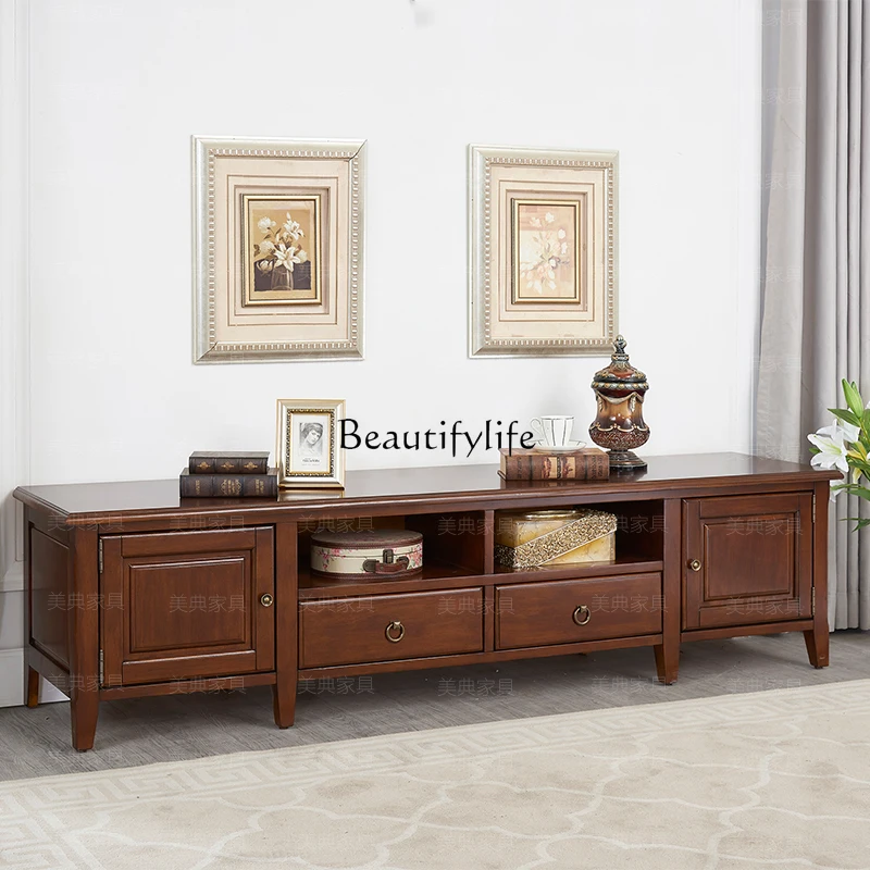 American-Style Solid Wood TV Cabinet Small Apartment Simple TV Cabinet