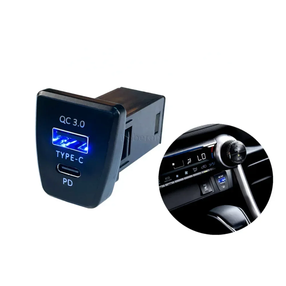 Dual Car Charger Central Control Position PD Type-c Fast Charging QC3.0 Interface Socket for Toyota RAV4 Wildlander 2020-2023