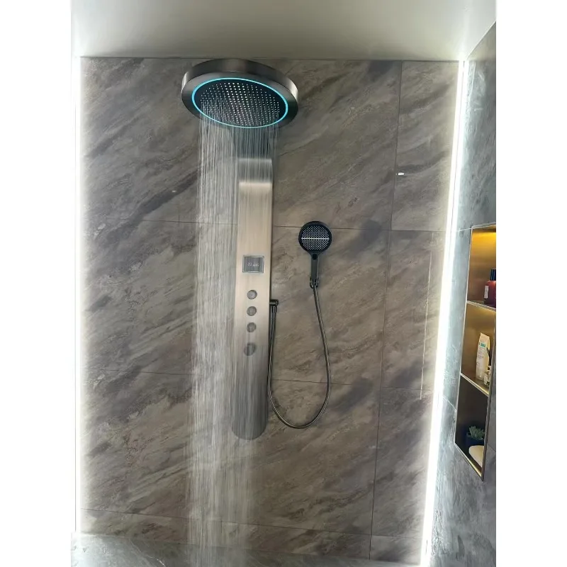 Unidad de ducha de acero inoxidable 304 con tres salidas de color gris Deluxe con pantalla digital de temperatura