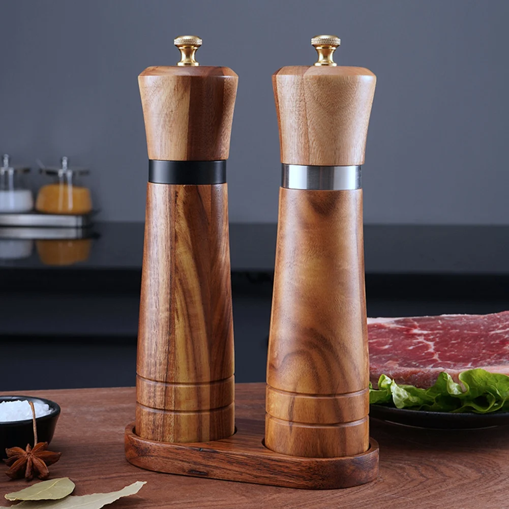 Salt and Pepper Grinder Set Wooden Salt and Pepper Mill Shaker Easy Adjustable Ceramic Coarseness Large Refillable image 6