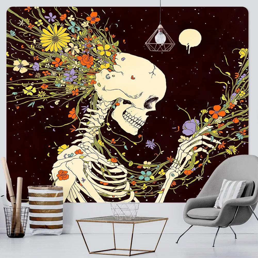 Skeleton King Psychedelic Scene Home Decoration Printing Large Size Tapestry Hippie Bohemian Decoration Sofa Blanket Sheet