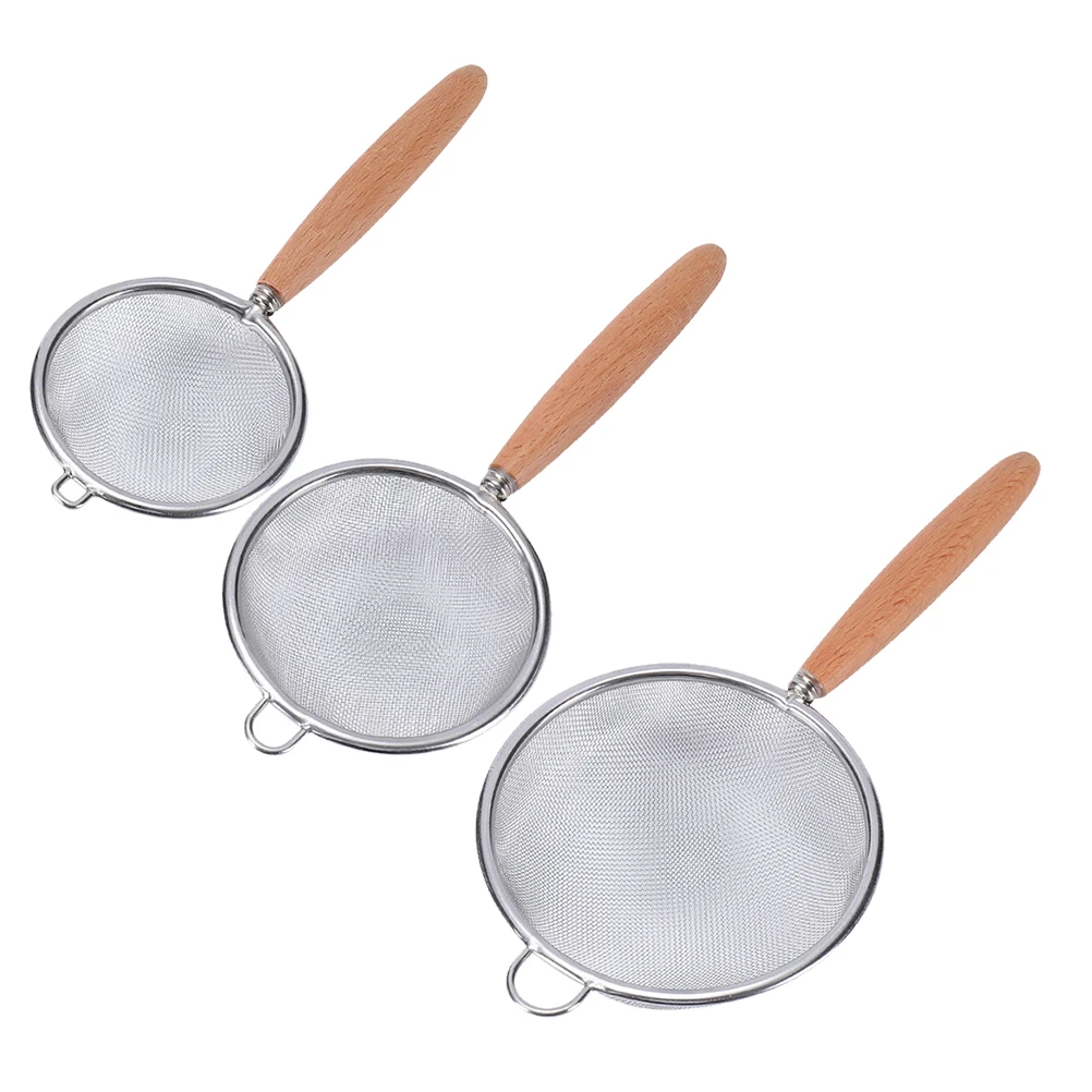 

3pcs Stainless Steel Filter Set Fine Mesh Strainer Kitchen Sink Spoon Soy Milk Egg Juice Flour Sieve Baking Tool
