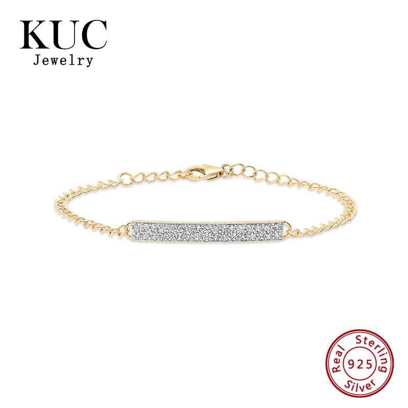 

Minimalist Light Luxury Women 925 Sterling Silver Fine Jewelry 18k Gold Plated Pave Zircon Id Bracelet