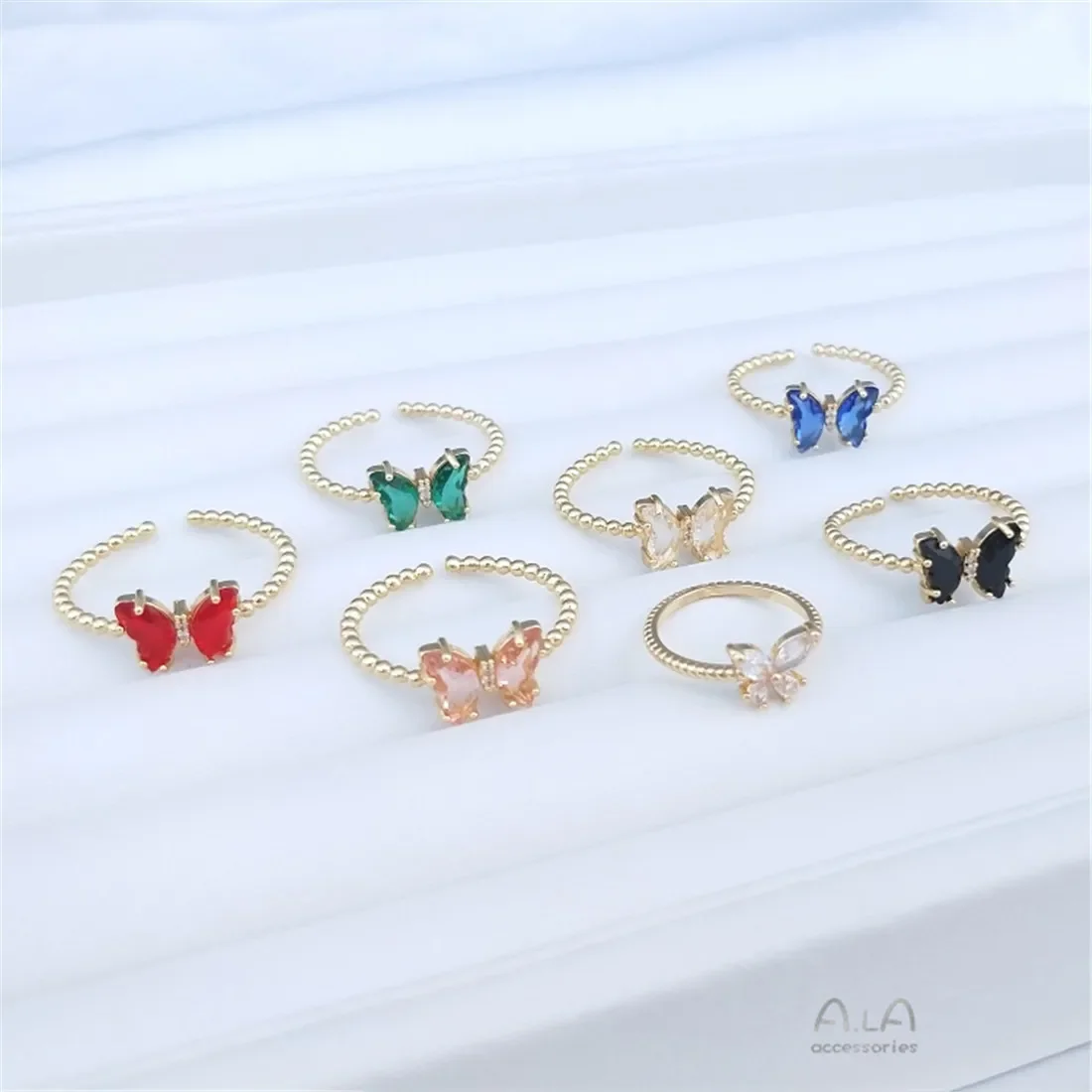 

14K Gold-plated Zircon Butterfly Ring Colorful Zirconium Open Ring Fashion Luxury Advanced Exquisite Simple Ring B705