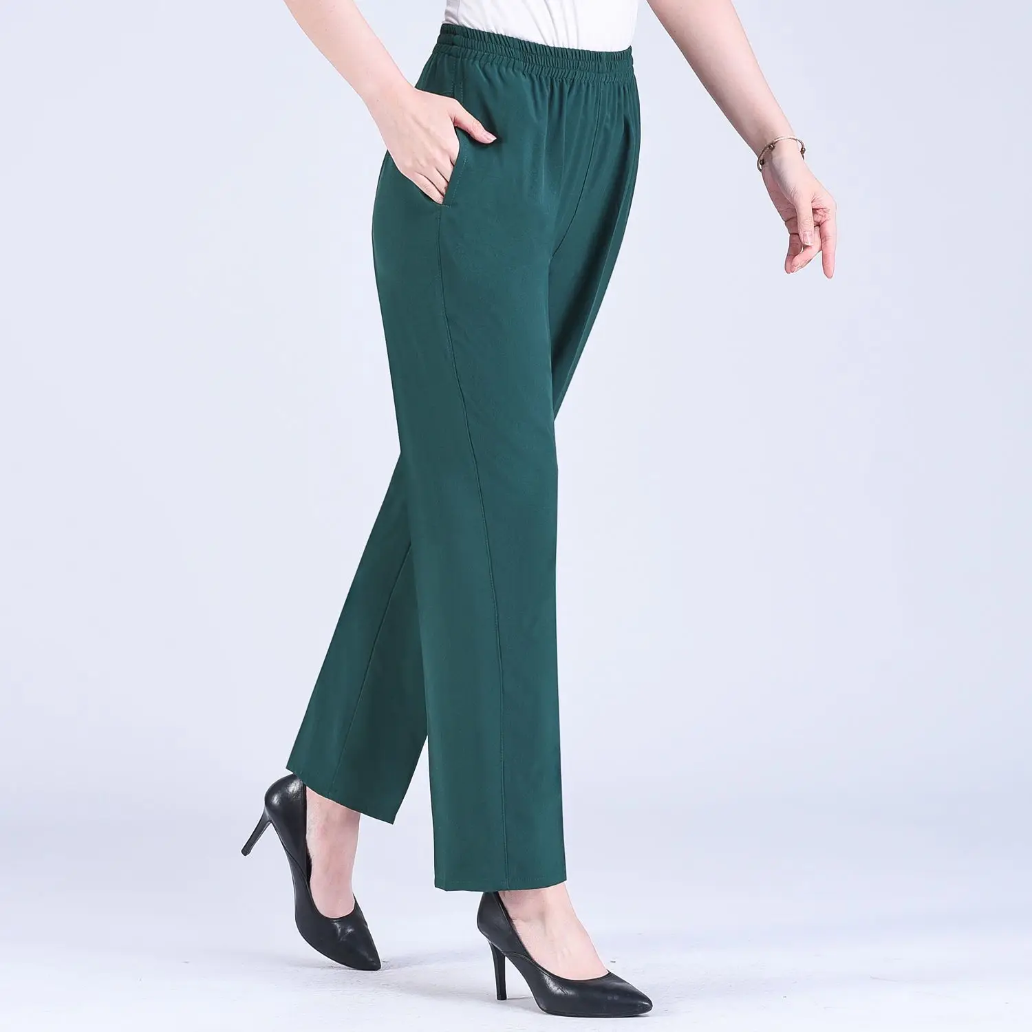 Pantalones rectos de moda para mujer de mediana edad, pantalones recortados de verano, pantalones sueltos finos, pantalones holgados para madre,