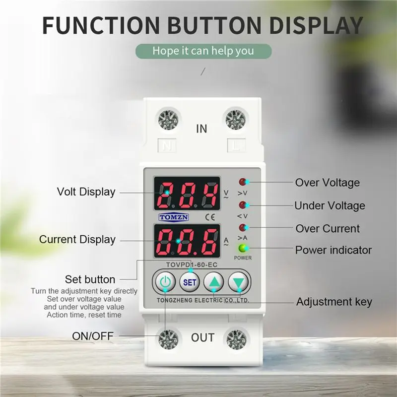 AS94-3X Din Rail Dual Display Adjustable Over Voltage Current And Under Voltage Protective Device Relay 40A 220V 230V