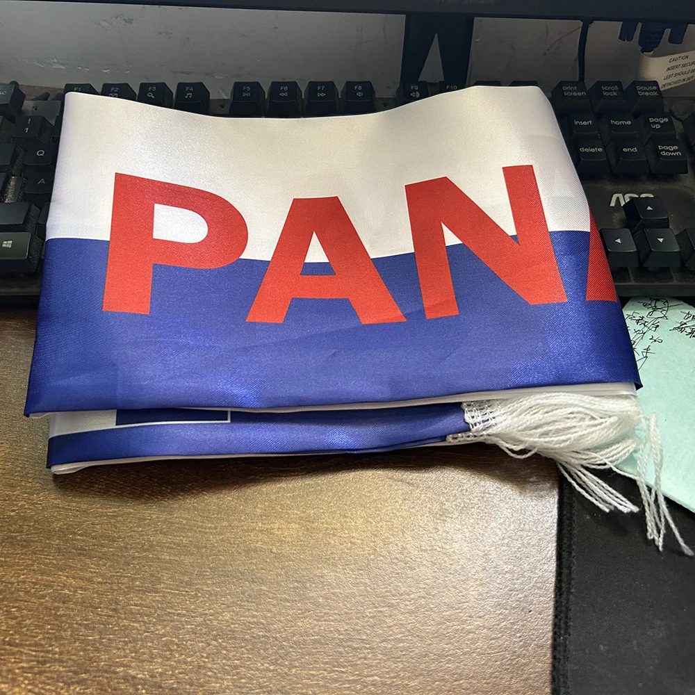 (SKY FLAG)14x135cm Panama Scarf Double-sided Printed Satin Panama Flag Scarf White Tassels for Football Cup, Sports, Events