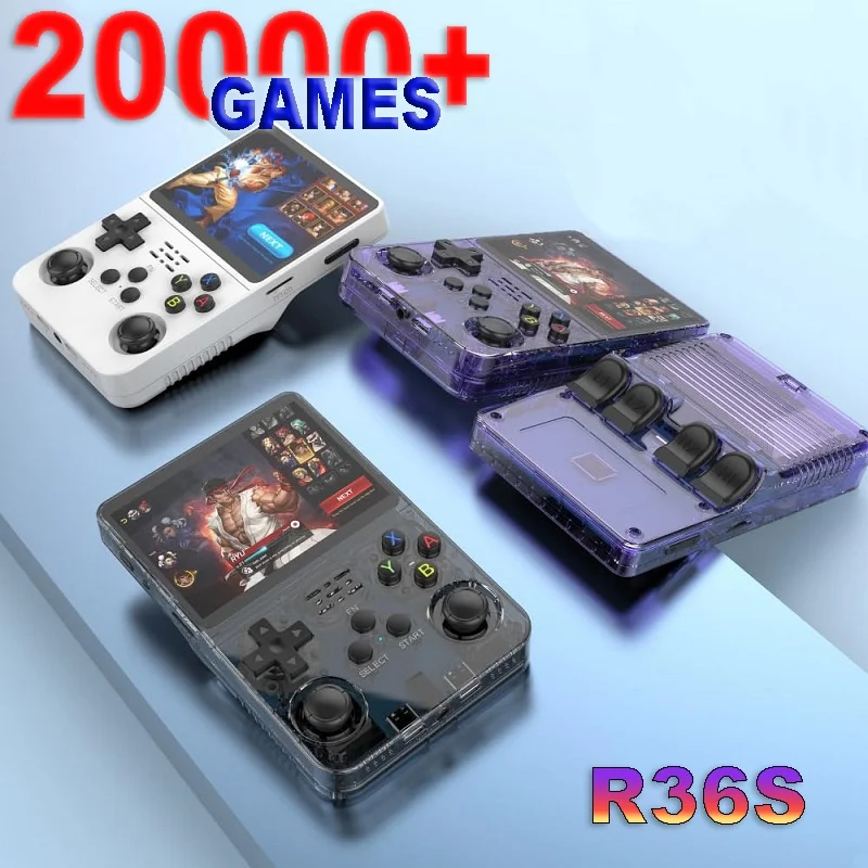 وحدة تحكم ألعاب ريترو R36S نظام Arkos بشاشة 3.5 بوصة IPS مشغل جيب محمول 64 جيجابايت 15000 + 128G 20000 + ألعاب أفضل هدايا للأولاد