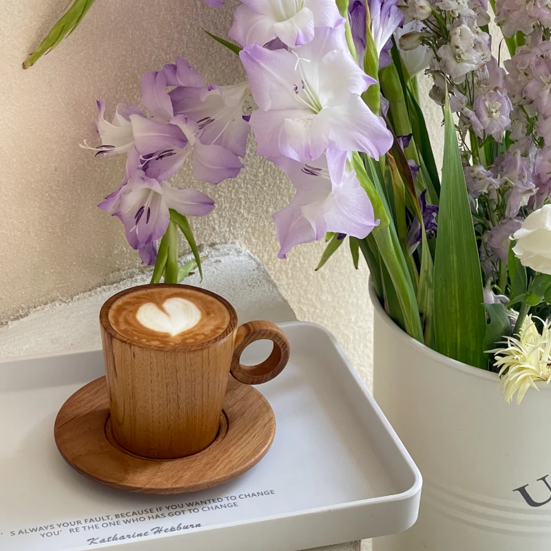 Original Vintage Teak Coffee Mug, Natural Handmade Wooden Latte Art Cup, Perfect for Japanese Dish Set Enthusiasts