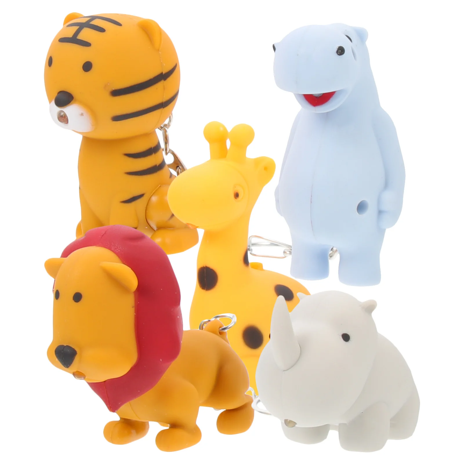 5 Stück leuchtende Schlüsselanhänger mit Taschenlampe und Sound, Tiermotiv, Kinder-Schlüsselanhänger, Partygeschenke, lustiges Geschenk für Kinder, Jungen und Mädchen