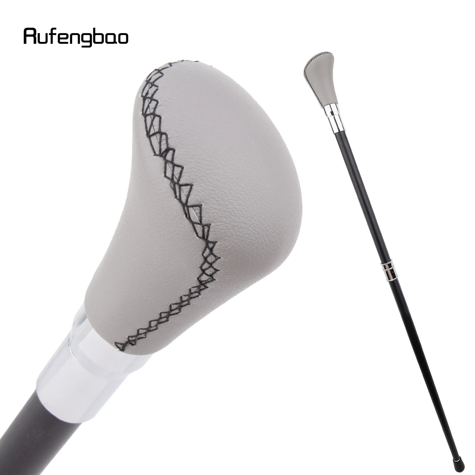 Gehstock aus grauem Leder, silberfarben, modisch, dekorativer Gehstock, Gentleman, elegant, Cosplay, Gehstock, Crosier, 94 cm