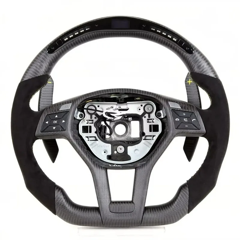 High-Quality Matte Carbon Fiber Steering Wheel Assembly with LED Lights Comfortable Grip for Mercedes E-Class C63 W204 W205