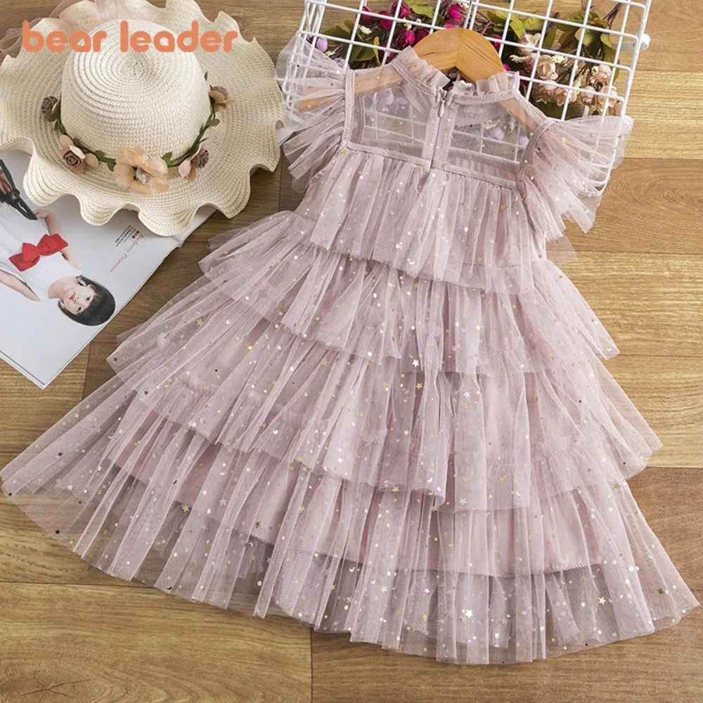 Bär Führer Sommer Süße und Niedliche Kinder Kleidung Pailletten Dekoration Mesh Kuchen Kleid Geburtstag Party Mädchen Kleid Neue Jahr