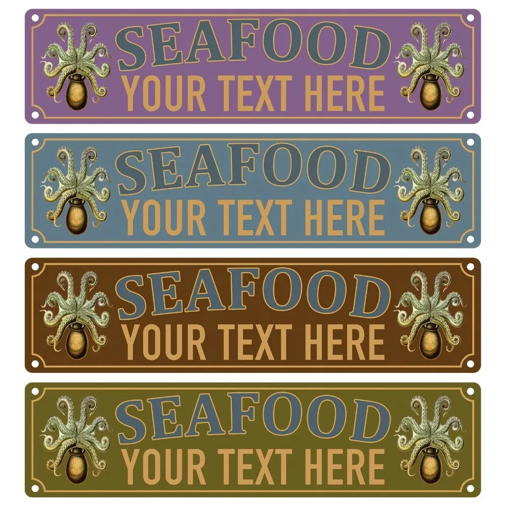 1pc Customizable Octopus Seafood Metal Plaque, Personalized Custom‑Text Vintage Coffee Brown Wall Decor for Restaurant Cafe Bar view 2