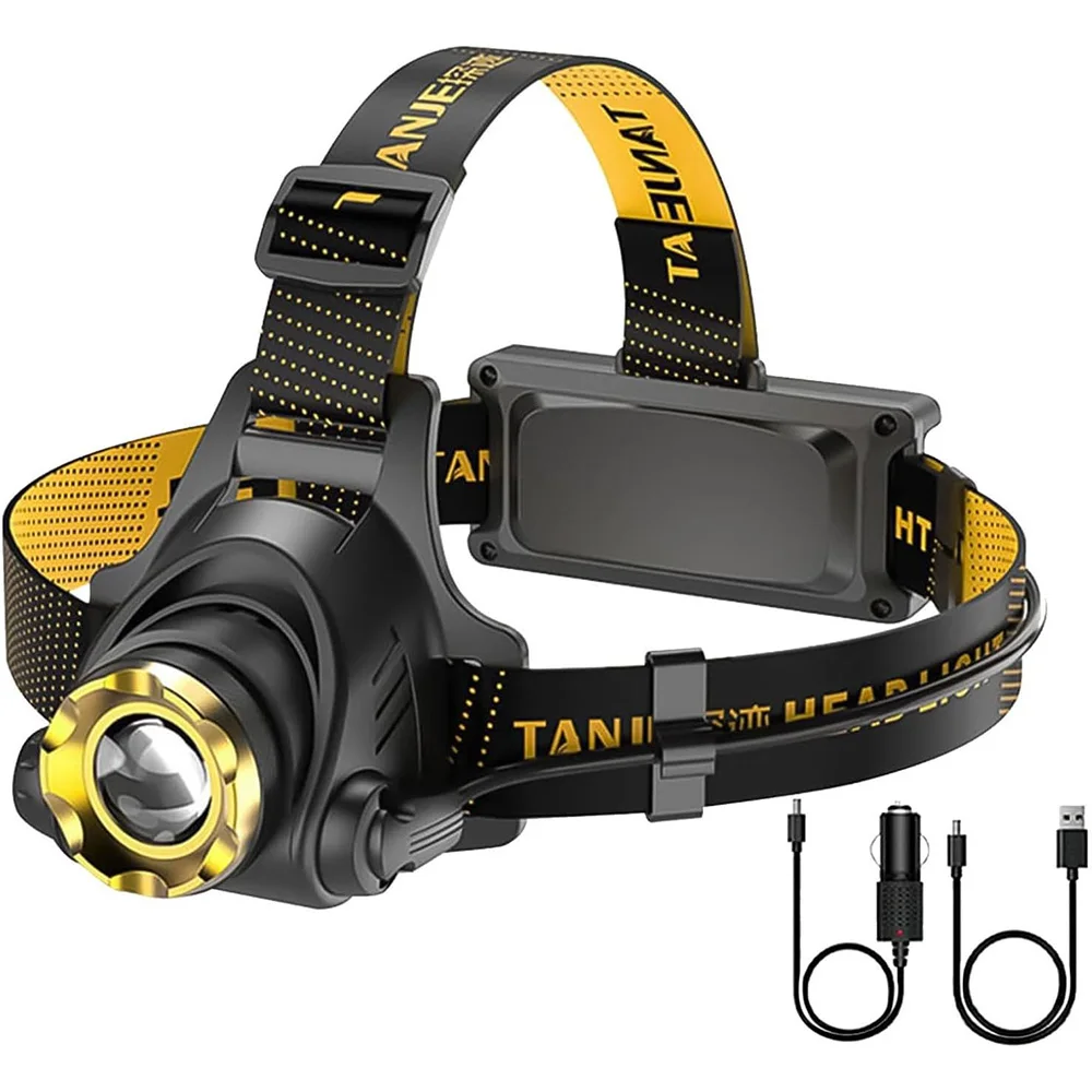 Hot LED Headlamp with 2 USB Cable Flashlight Camping, Cycling Search Light Rechargeable Headlight 90° Adjustable Head Strap Lamp