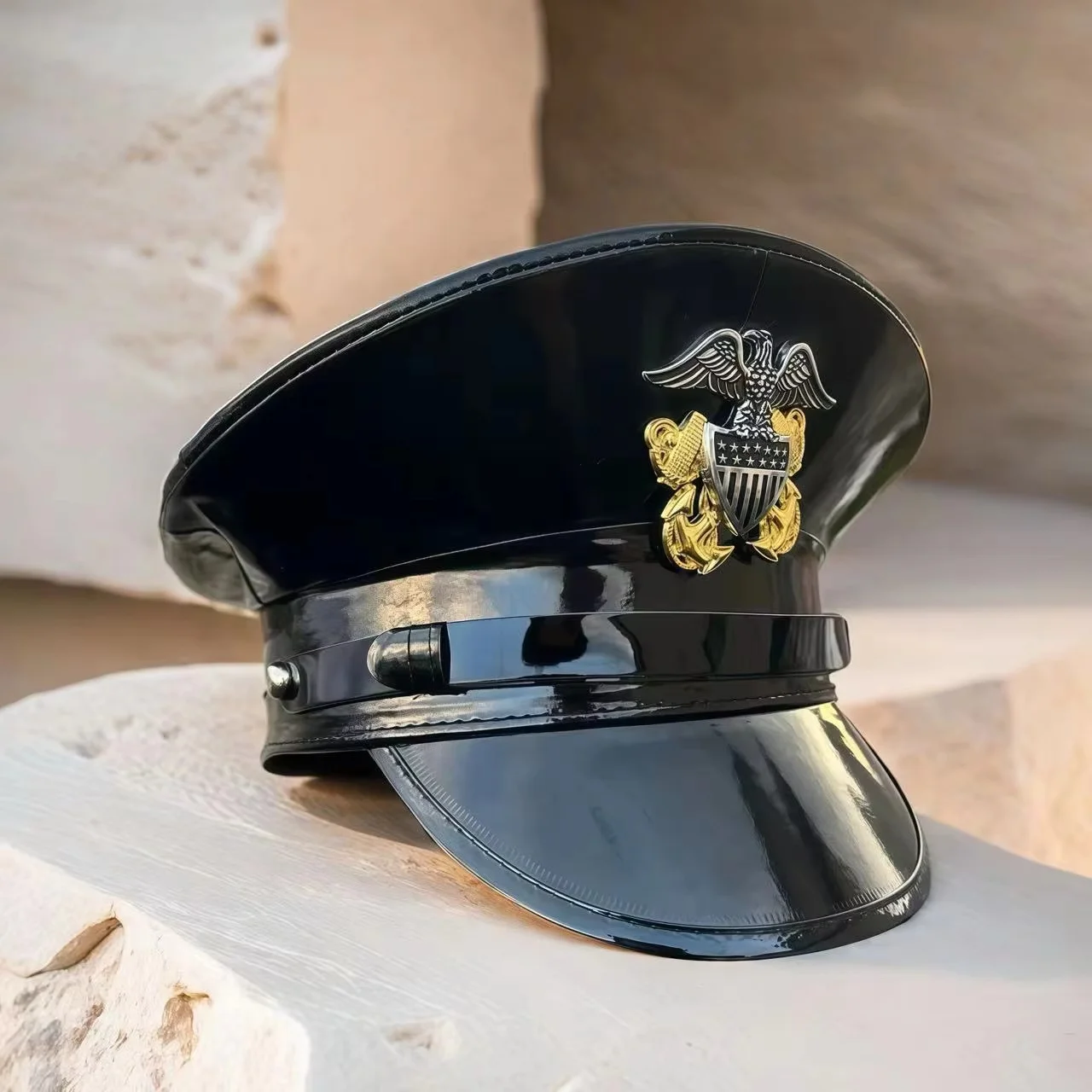 HongLuan レーザーレザーキャプテンハット ラインストーン＆ミリタリーキャップ 女性用、レイブフェスティバルアクセサリー＆パーティーキャップ 男性コスプレ用