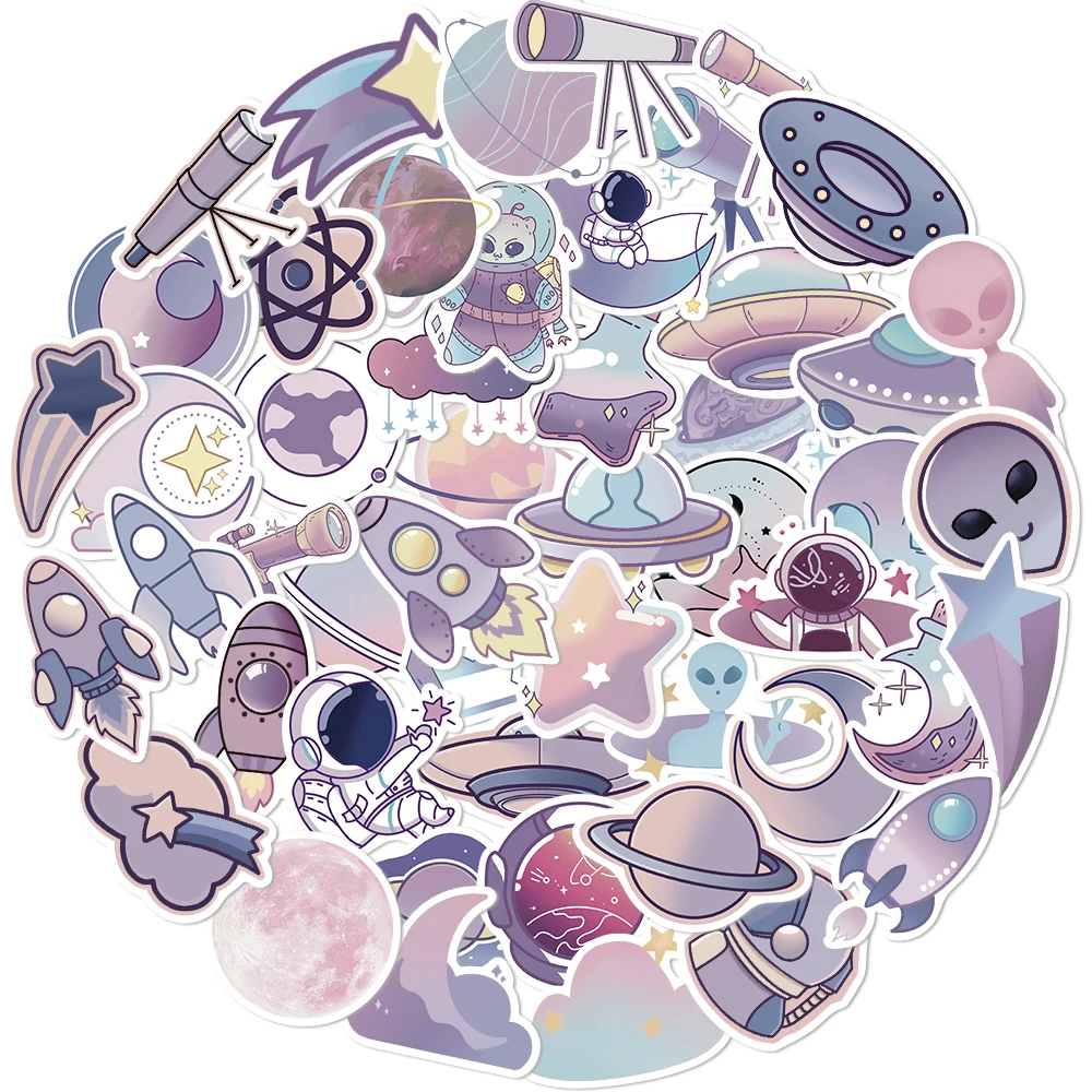 10/25/50pcs Purple Planet Stickers Decals Cartoon Graffiti DIY  Notebook Luggage Wall Decoration PVC Sticker