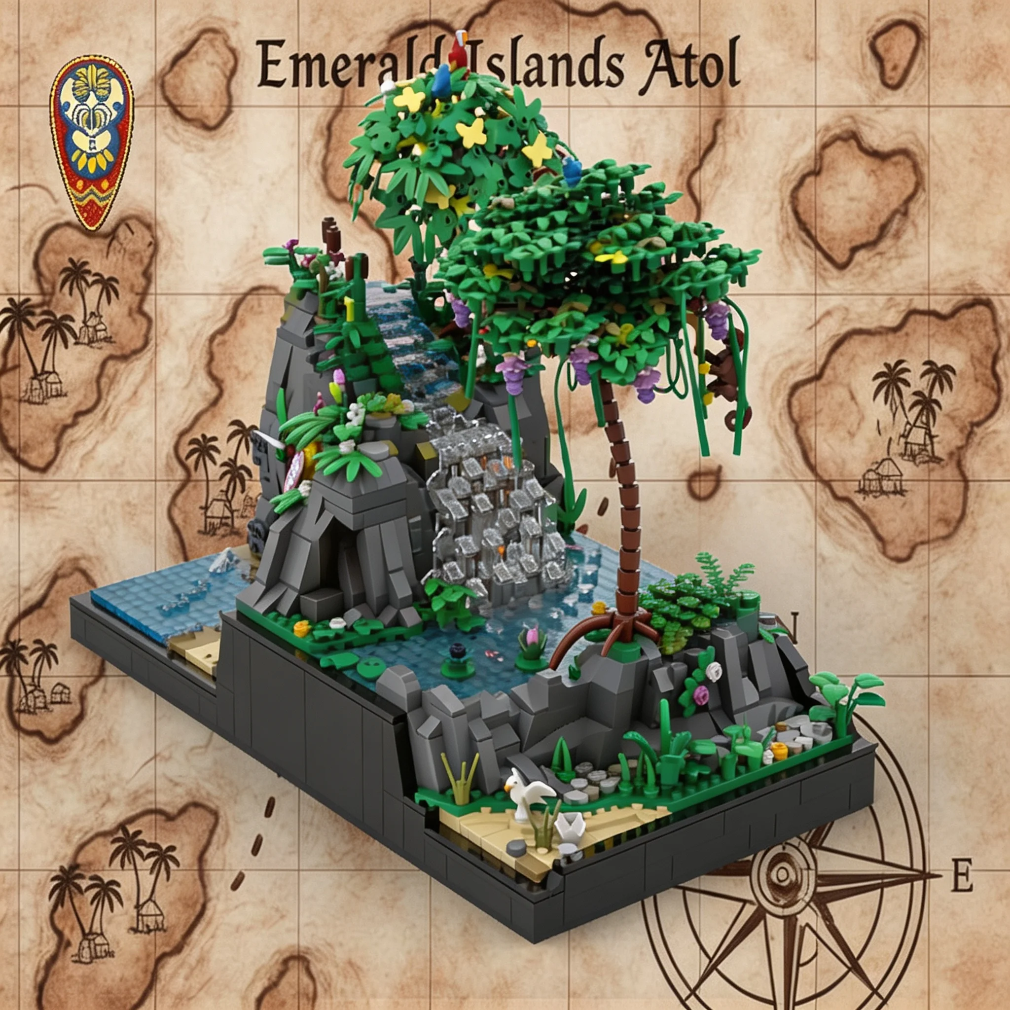 2780pcs MOC FLORAL LAKE II — Secret Cave Waterfall & Tiki Booby Trap Modular Extension Paradise Cove & Model Building Blocks