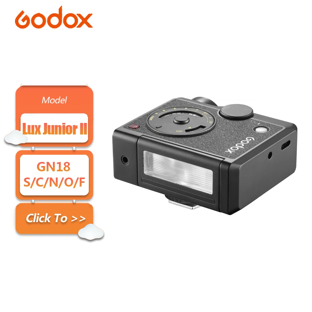 Godox Lux Junior II TTL 2.4 GHz Retro Camera Flash for Canon Sony Nikon Fujifilm Olympus with Bulit-in Rechargeable Battery