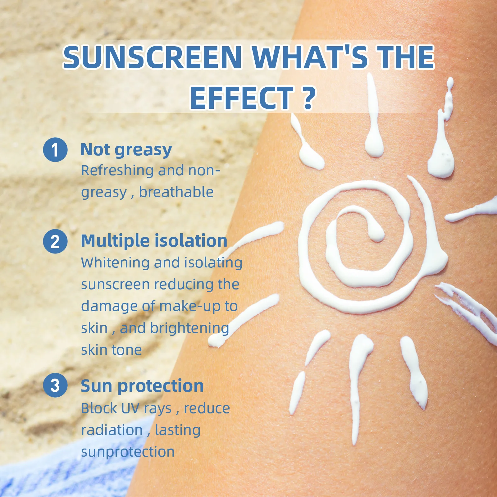 Sonnenschutz LSF 50+, UV-Strahlen reduzieren, schützen empfindliche Ölkontrolle, langlebig, wasserfest, aufhellende, feuchtigkeitsspendende Sonnencreme-Isolationscreme