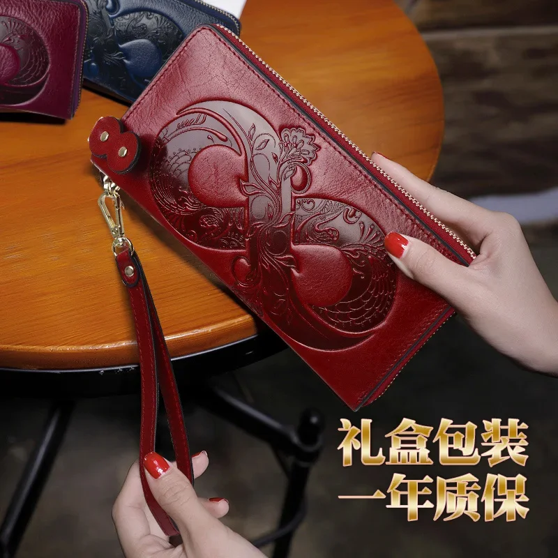 Retro Chinese style handbag large capacity handbag leather wallet female