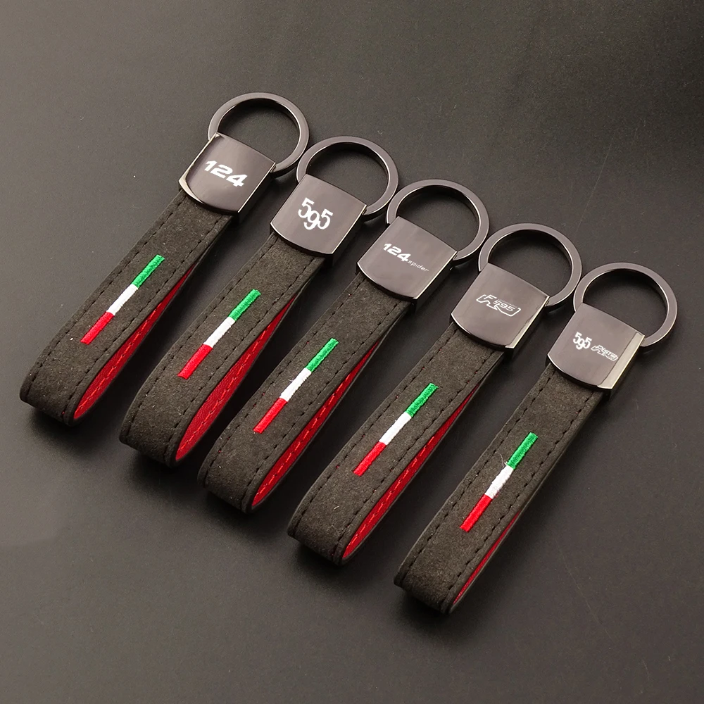 1PC Italy Flag Car Keychain Buckskin Leather Keychain For Fiat Abarth 595 PISTA 124 Spider TURISMO 695 F595 Biposto 595 ESSEESSE