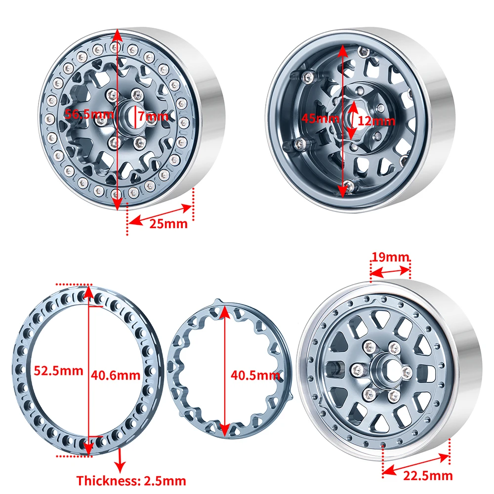 MIBIDAO 4Pcs 1.9 inch Beadlock Wheel Rims & Outer Rings for 1/10 RC Crawler Car Axial SCX10 90046 AXI03006 TRX4 D90