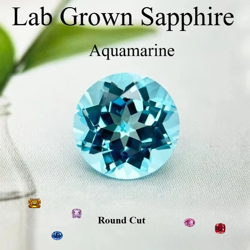 Top Quality Lab Grown Sapphire Round Cut  Aquamarine Color For Diy Jewelry Making  Selectable Certificate