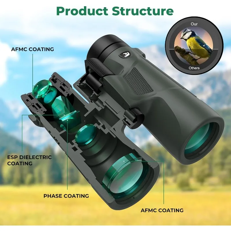 Gosky 10X42 HD Binoculars for Adults with Phone Adapter High Power Binoculars with BAK4 Prism and FMC Lens Waterproof Binoculars