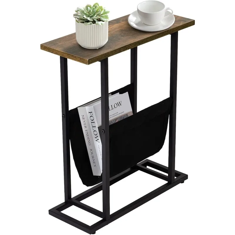 

Small Spaces, Living Room - Slim End Table with Magazine Holder Skinny Bedside Nightstand Bedroom