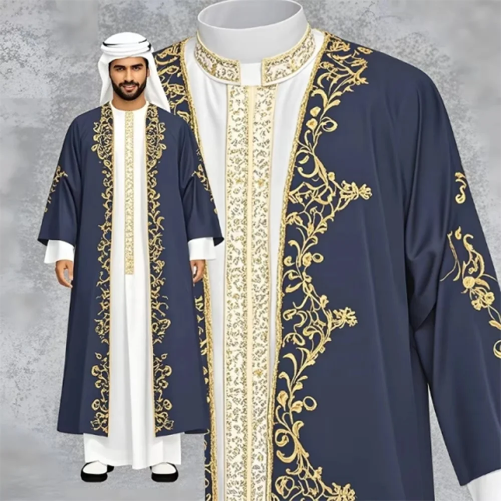 Abaowedding Men's Kaftan,Muslim arab THobe Caftan,Long Sleeve Embroidered Casual Formal Dubai Thobe