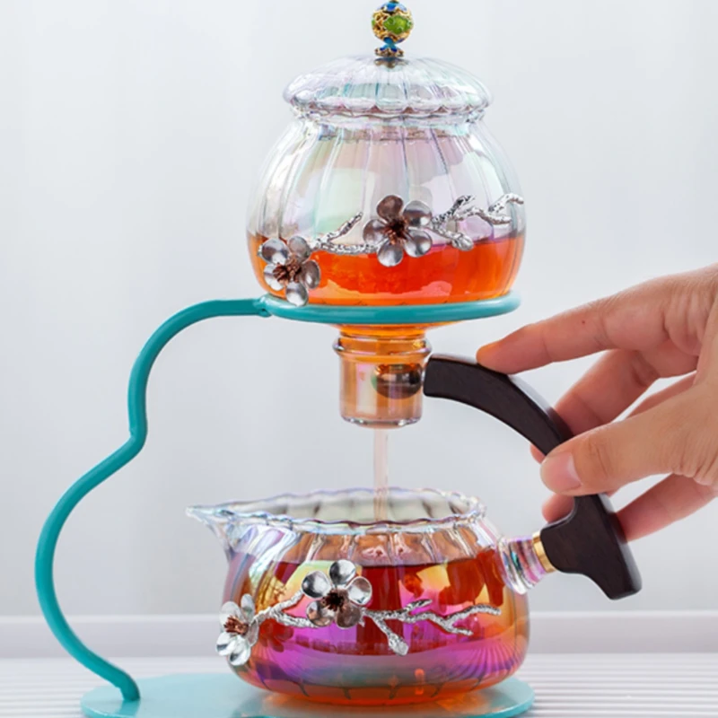 Colorful glass semi-automatic tea set and Kung Fu set for home and office tea brewing