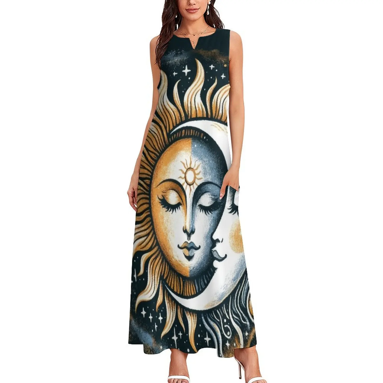 Vintage Sun and Moon Solar Eclipse Long Dress sexy dress prom dresses 2025 Dress