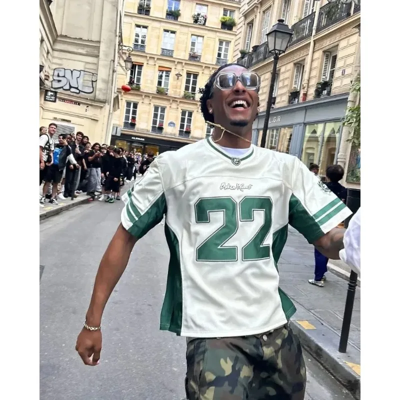 الصيف خمر الشارع كرة قدم رياضية تصميم زوجين عادية Y2K Harajuku موضة الهيب هوب الربط قصيرة الأكمام تي شيرت رجالي