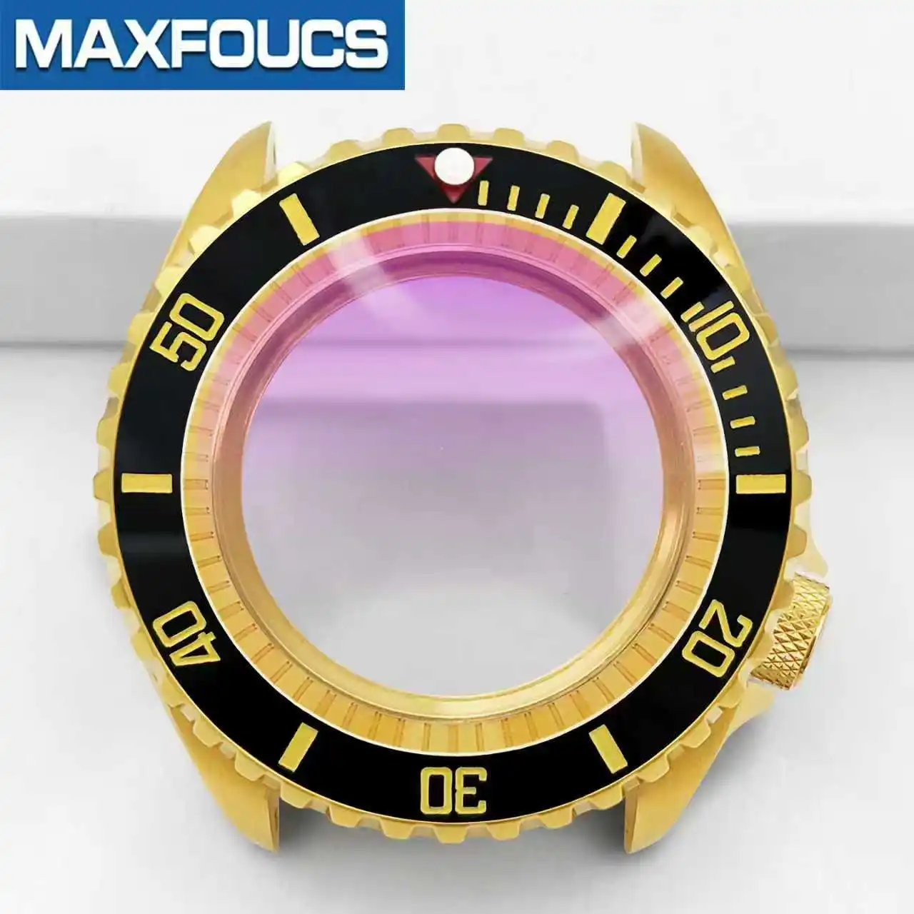 SKX Classic Shiny Gold Uhrengehäuse 4-Uhr-Krone Edelstahl-Finish MOD NH35 NH36 4R36 Saphirglas Kundenspezifisches Zubehör – Detail 16